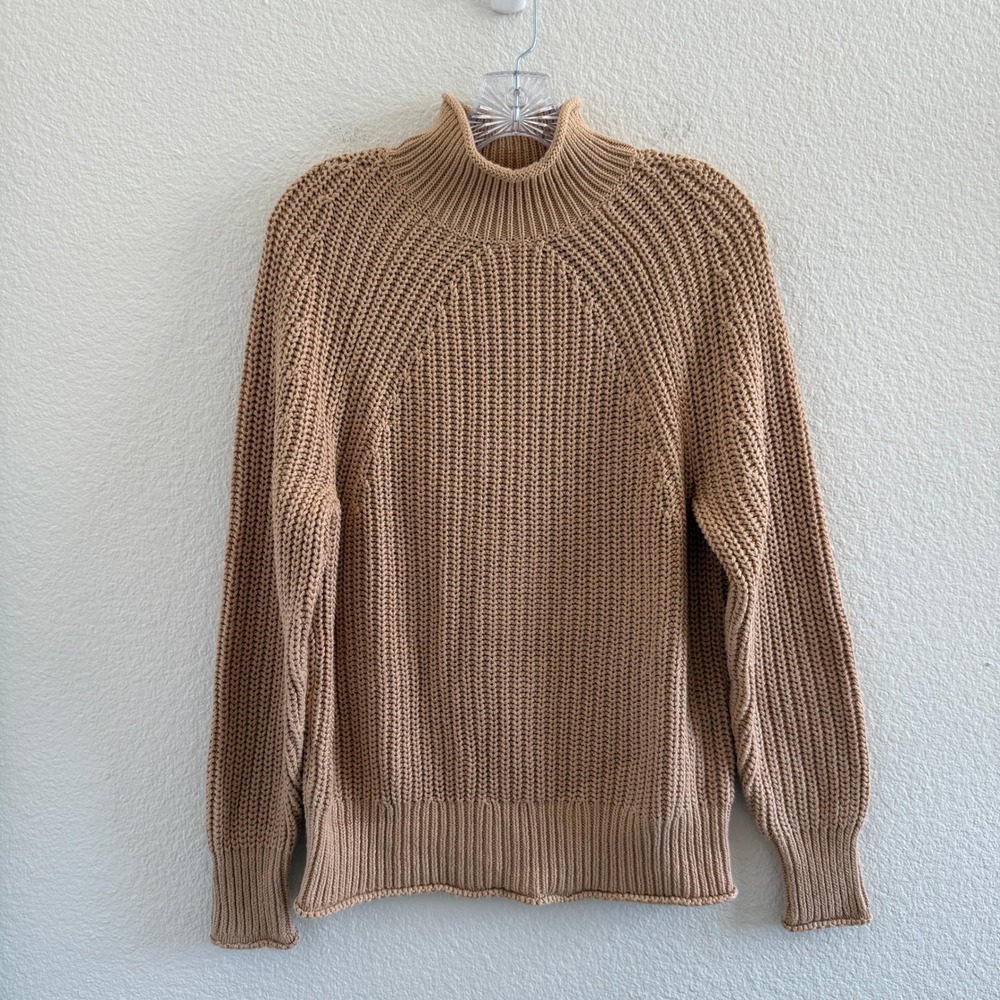 J.Crew Womens Tan Shaker Rib Knit Mock Roll Neck 100% Cotton Sweater XS